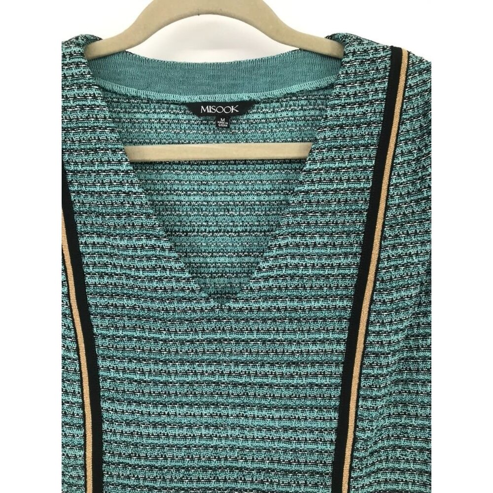 Misook Womens Green Knit Short Sleeve V-Neck Dress size medium Gold embellished - Picture 9 of 15